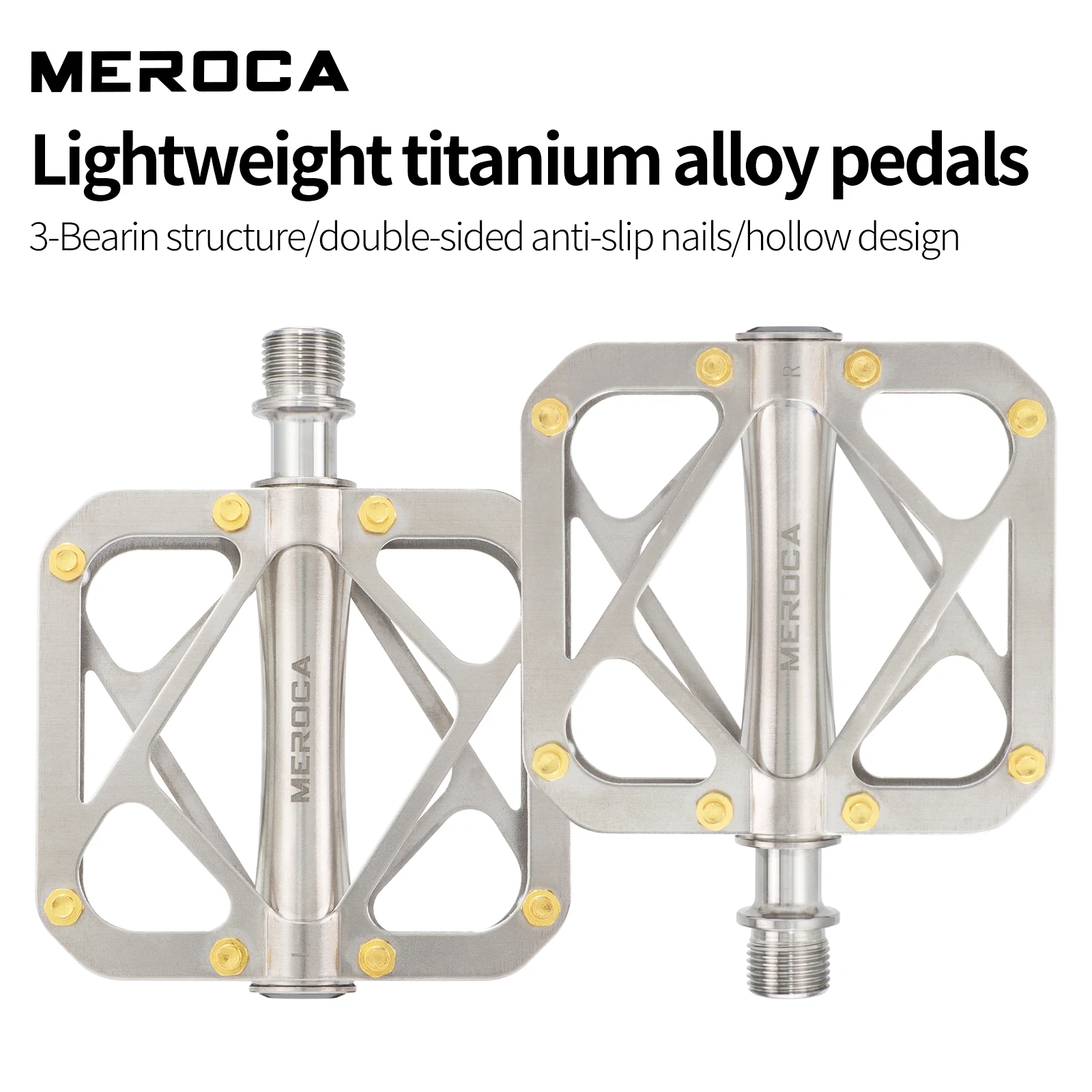 

MEROCA Titanium Alloy Pedals Anti-Slip Bicycle Pedals Ultra-Light 3 Bearing Mountain Bike Universal Mtb Pedal