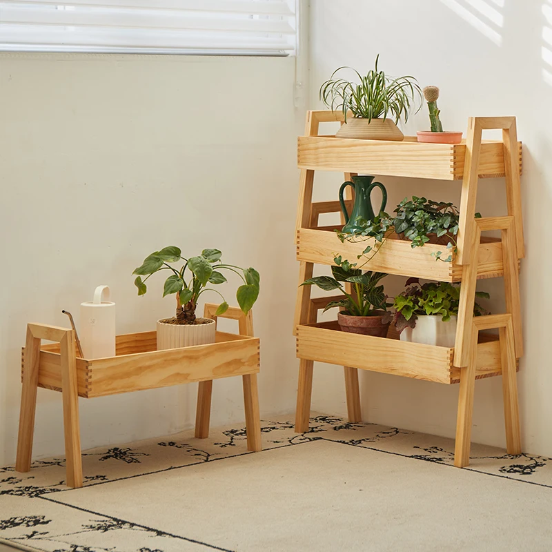 

Solid Wood Plant Stand Multi-Tier Flower Shelf Minimalist Indoor Plant Holder Balcony Organizer for Pot Living Room Display Rack