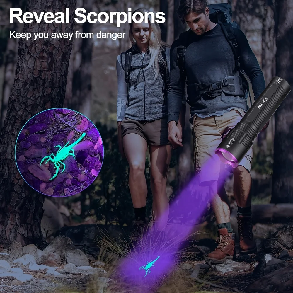 

УФ-фонарь Alonefire Zoom высокой мощности 365/395 нм для обнаружения невидимых чернил, мочи кошек и собак, грибка, руды, денег, скорпионов