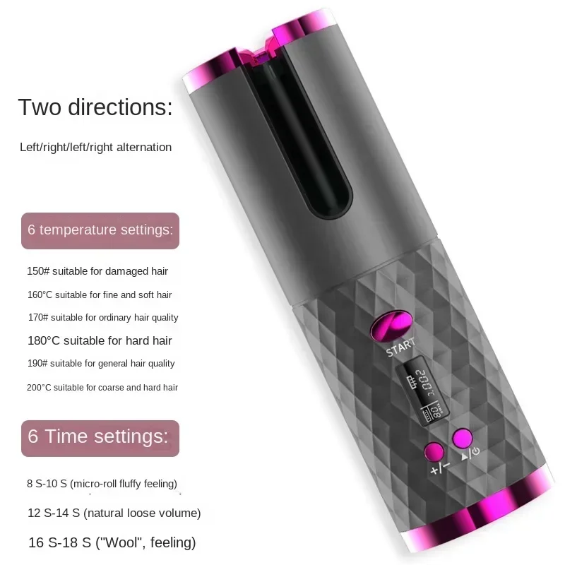 Electric Hair Curler Wireless Charging Hair Curler Automatic Rotating Shape Portable Marcel Waver Curler