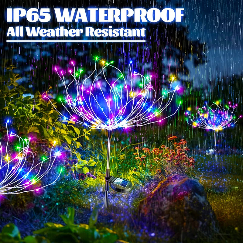 Guirlandes lumineuses solaires imperméables, décoration de jardin, chemin, feu d'artifice, pour Patio extérieur, fête, balcon, cour, pelouse