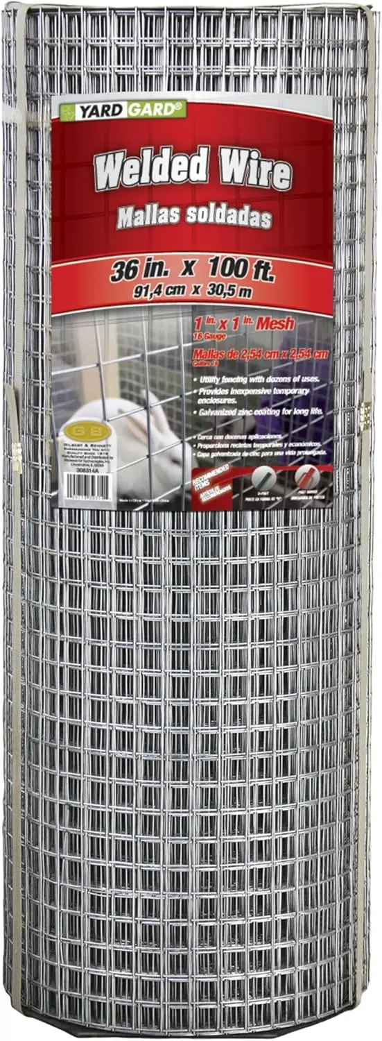 

Забор из сварной проволоки с сеткой 1x1 дюйм, 36x100 футов, оцинкованная сталь 16 калибра для защиты животных и сада