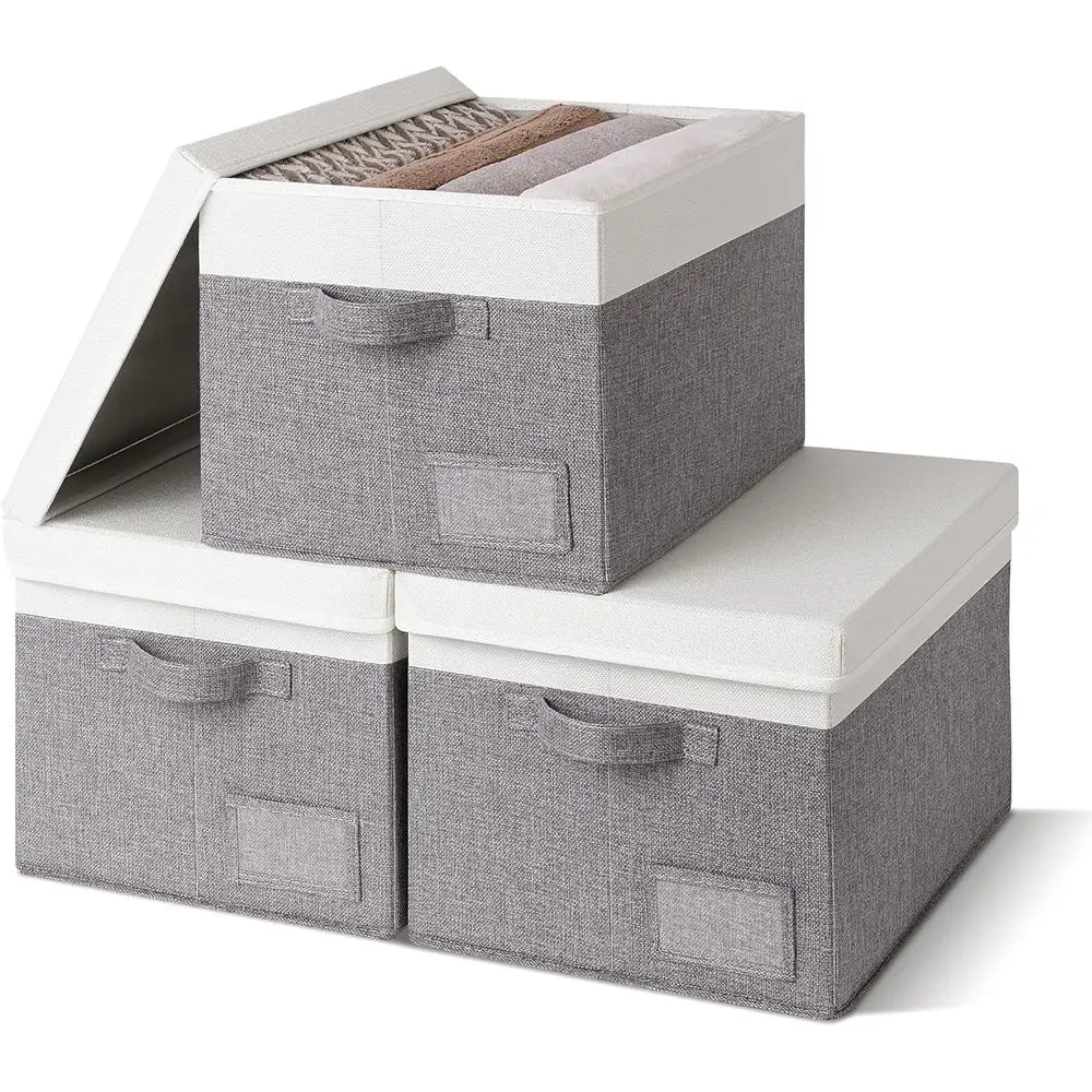 

Контейнеры для хранения с крышками, коробки для хранения в шкафу для одежды, складные контейнеры для хранения одежды, контейнеры для хранения с держателем для этикеток, 3 шт.