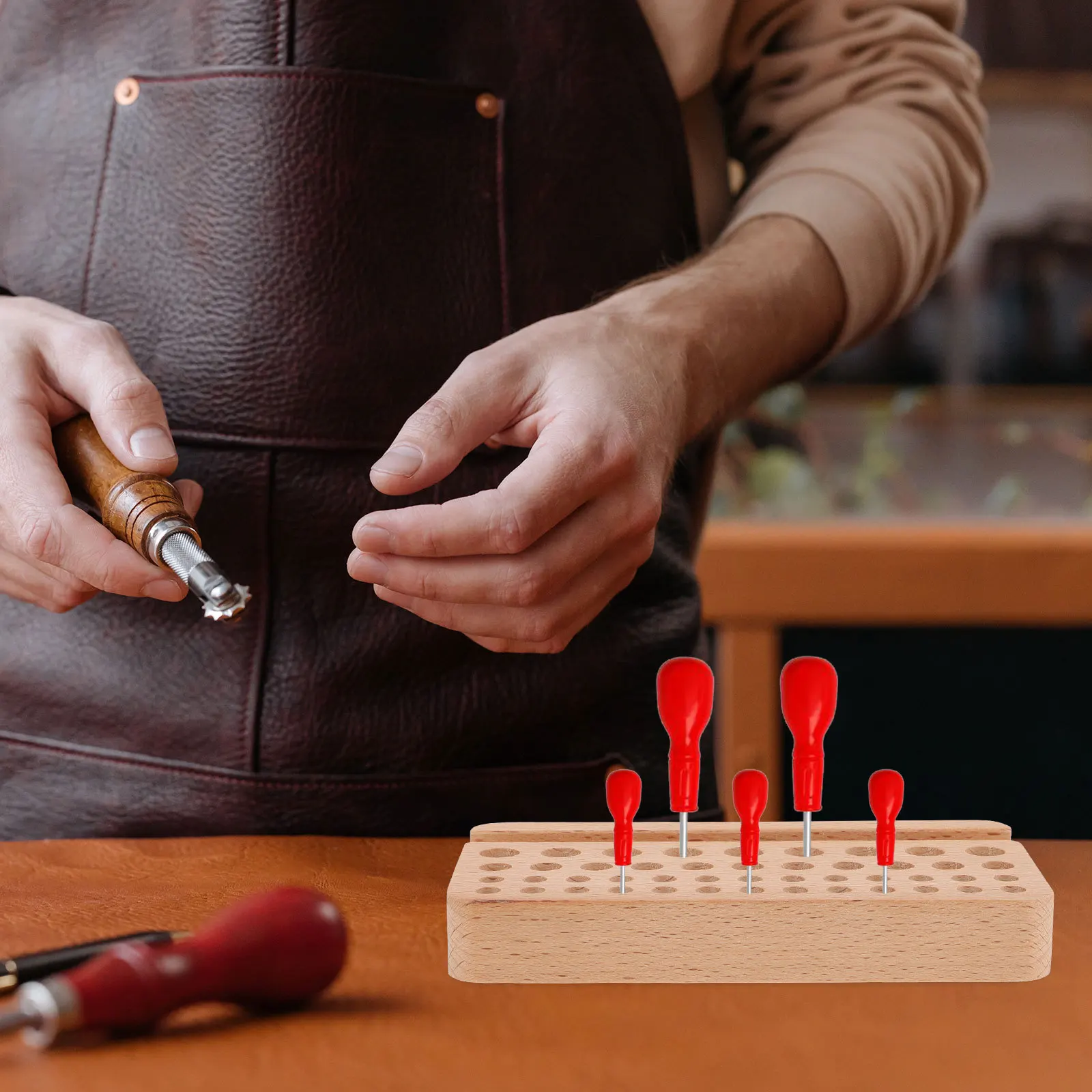 

Storage Rack Multi-Hole Punch Holder For Storage Craft Tool Stand Rack Craft Organization Wood Tool Stand Holder