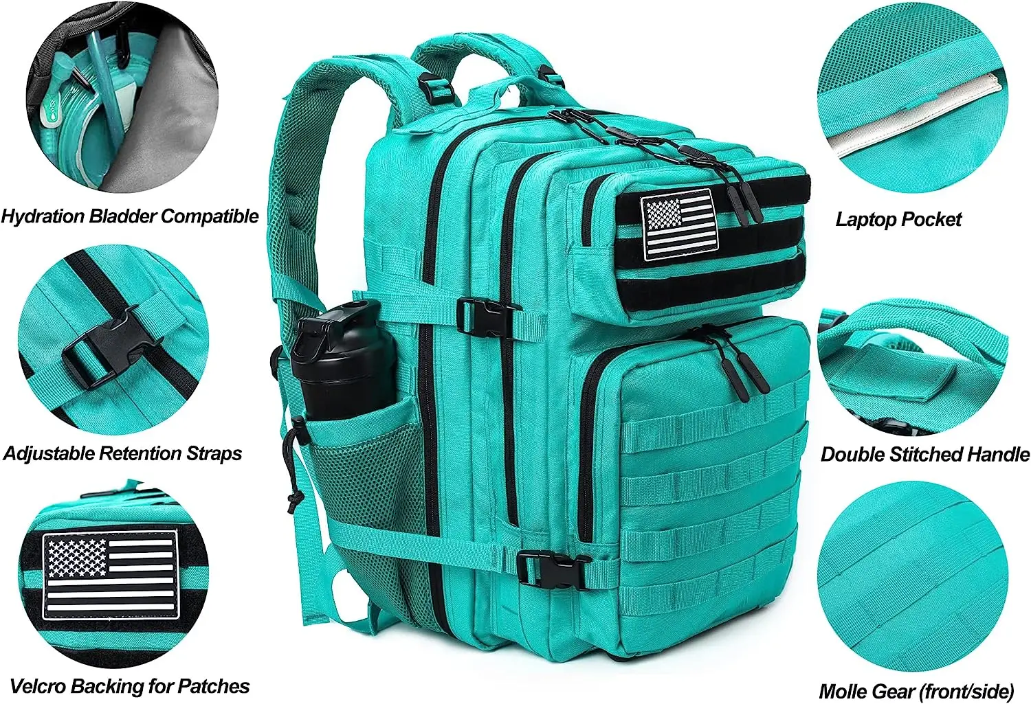 Mochila táctica de 45l con bolsillo para botella, Mochila impermeable para senderismo al aire libre, escalada, Camping