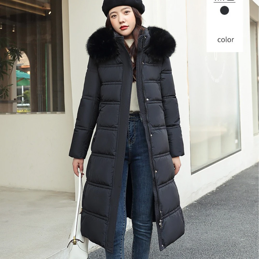 

Casual Solid Cotton-padded Coat Women Thick Warm X-long Jackets Fur Hooded Parkas 2025 Autumn Winter Coats Streetwear Overcoats