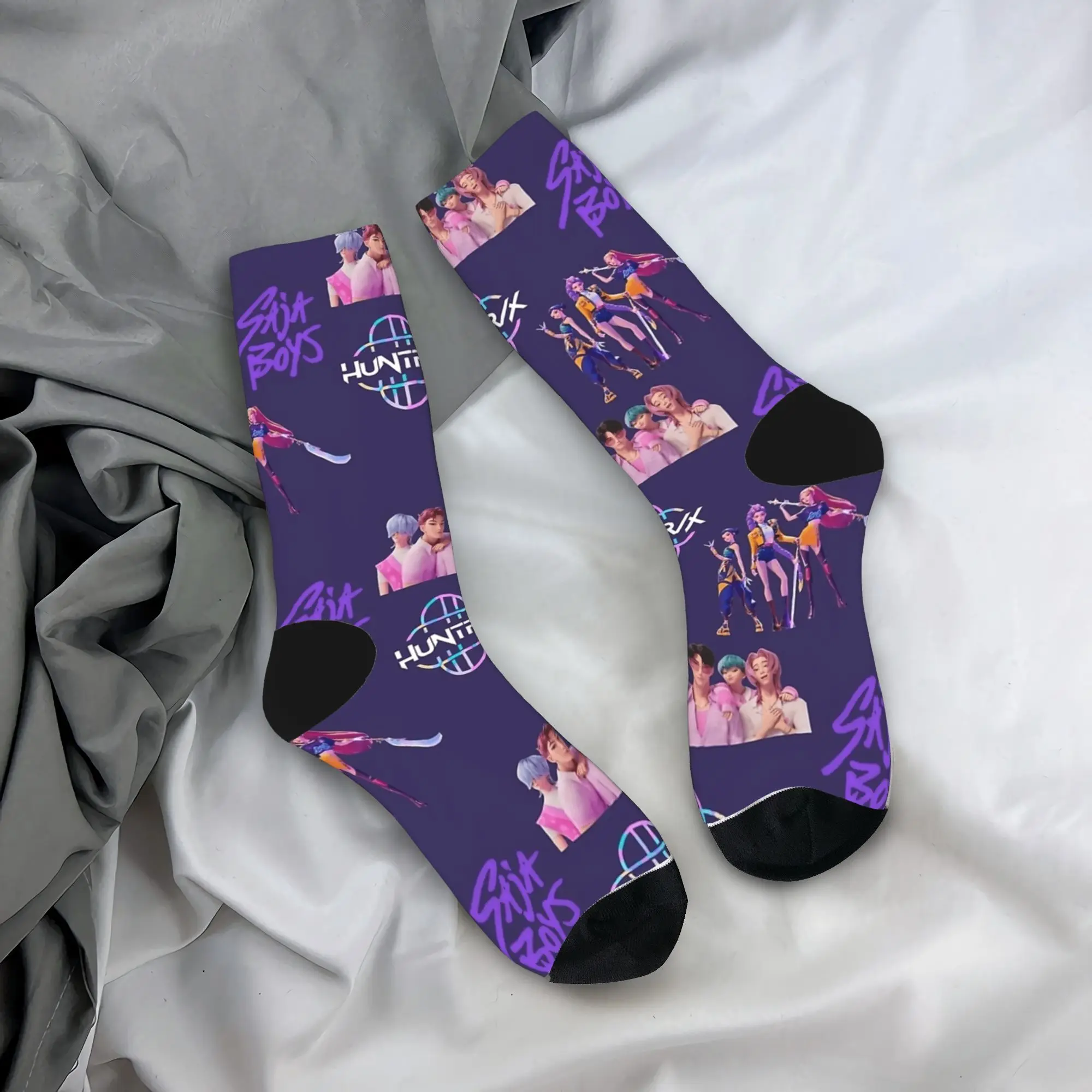 

Мужские носки Baby Saja KPop Demon Hunters Chibi Art Stockings Нескользящие средние мягкие носки Осенние повседневные велосипедные носки с узором