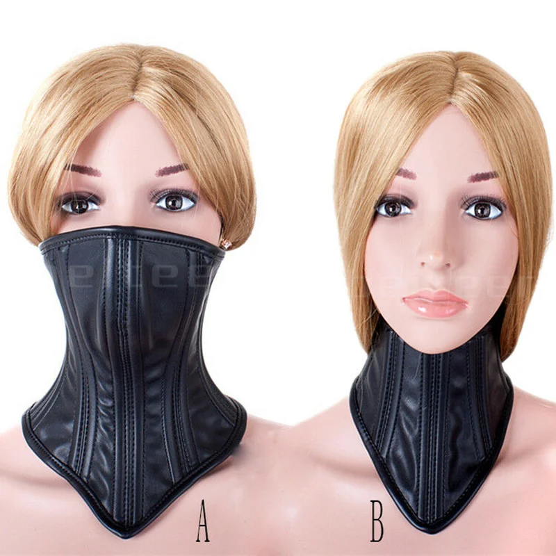 BDSM Cartilage Corset Restraint Unisex Collar Lockable PU Leather Half/Full Face Mask Bondage Slave  Adult Game Sex Toys