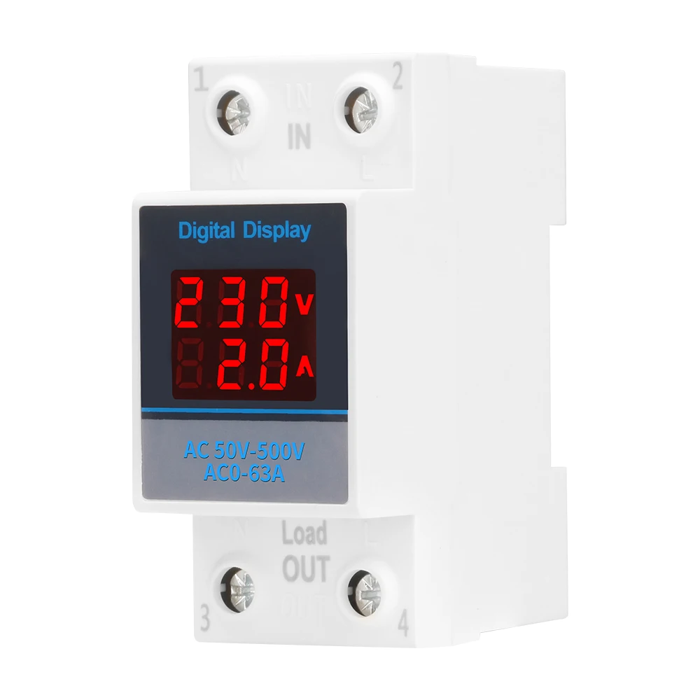 35mm Din Rail Single Phase Ammeter Voltage Meter Measuring AC 50-500V Modular Voltmeter Gauge Current Indicator Volt Amp Monitor