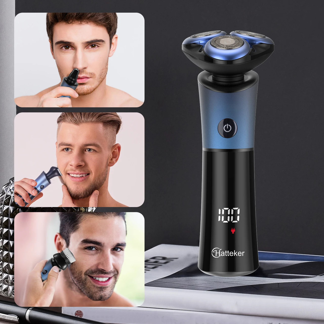 Hatteker Electric Shaver Men 3-Blade Portable Professional Home Use Shaving Razor with Ergonomic Handle Ultra-Smooth Performance