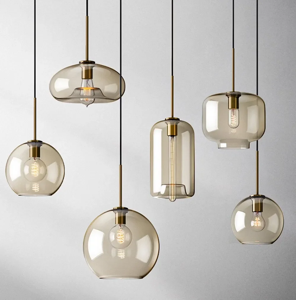 Nordic LED Glass Chandelier Single Multi Head Dining Room Pendant Light Living Room Bedroom Cafe Stairway Home Decoration Lustre