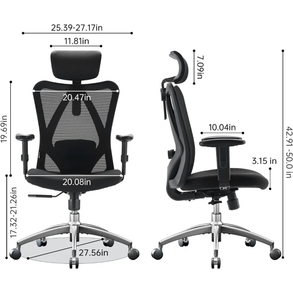 M18 Ergonomische Bureaustoel Voor Grote En Lange Mensen Verstelbare Hoofdsteun Met 2d Armsteun Lendensteun En Pu-Wielen Draaibare Kanteling