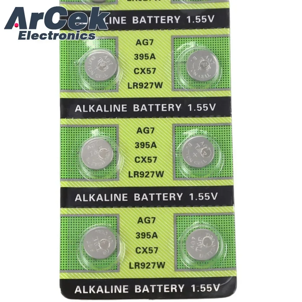 10PCS 1.55V 45mAh AG7 Alkaline Coin Cell LR927 LR57 SR927W 399 GR927 395A Battery Button Batteries for Watch Toys Remote Cell