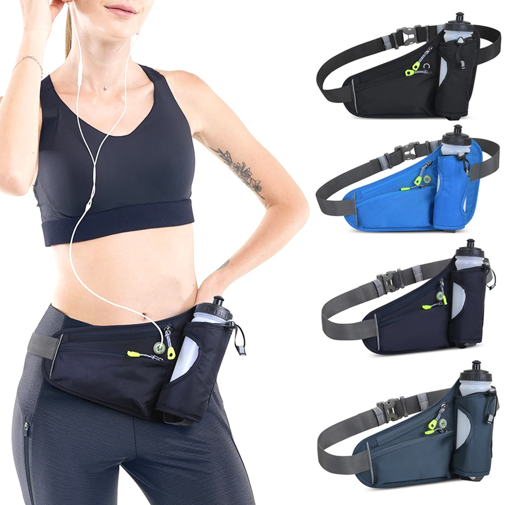 Sport Hydration Belt Bag Waterproof Adjustable Reflective Strap Breathable Cycling Shopping Water Bottle Holder