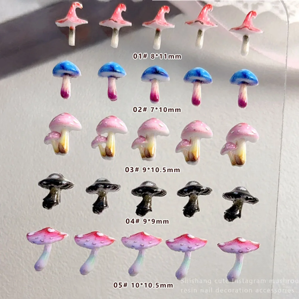 50 Uds. De dijes de uñas de setas Kawaii, piezas de resina acrílica 3D para uñas, mezcla de colores, decoración de uñas para manicura, Mini accesorios de setas