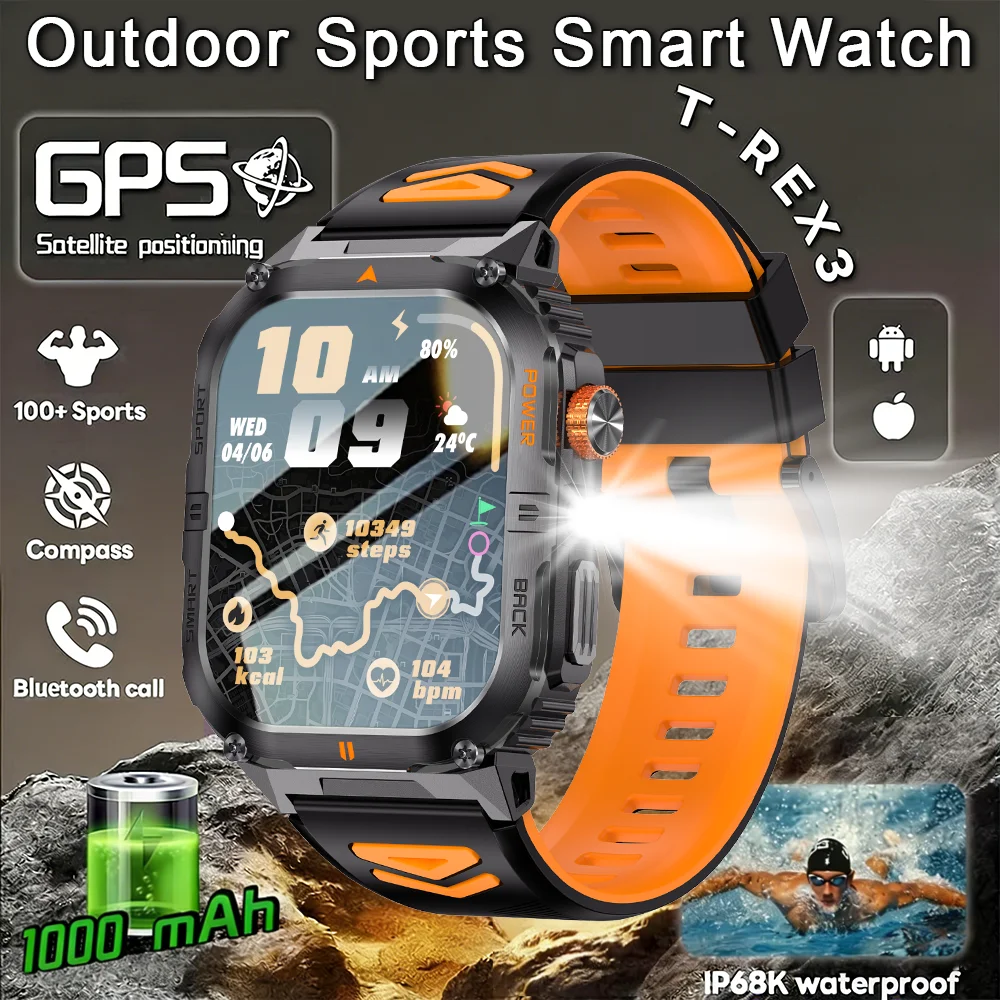

2026 T-Rex3 Ultra Outdoor Military Smartwatch 1000mAh Battery IP68 Waterproof Bluetooth call 2.0"AMOLED Screen Sports Smartwatch