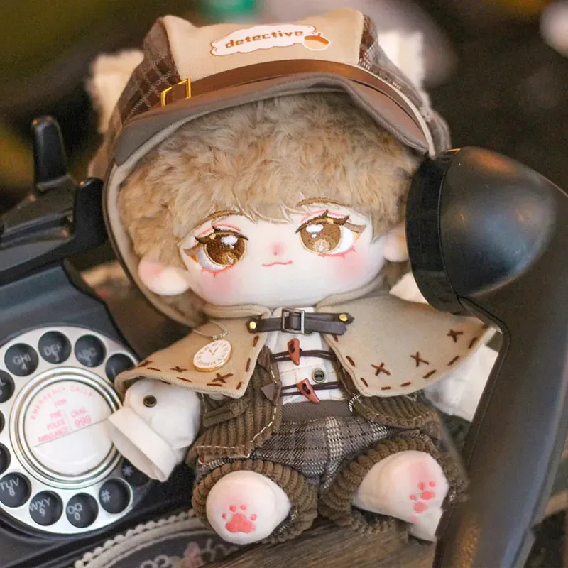 

20cm Boy Retro Style Detective Suit Plush Cotton Doll Clothes Beast Ear Hat Standing Collar Cloak Accessories Baby Toy Gifta
