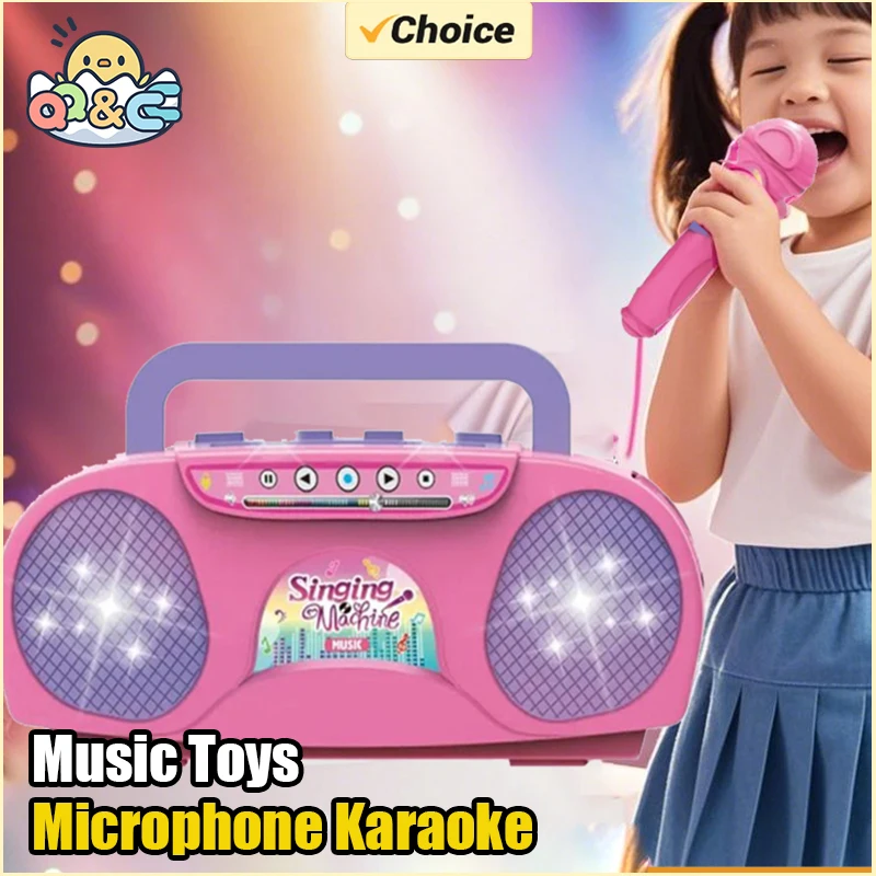 Microfone máquina de karaokê instrumento musical crianças brinquedos com luz interior ao ar livre viagem brinquedo educativo presentes para crianças meninas
