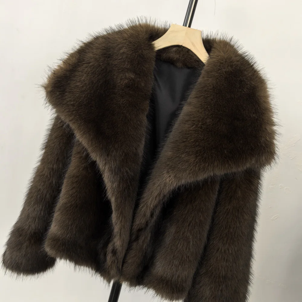 الحرارية الشتاء المرأة معطف الفرو الاصطناعي التدرج رفض طوق فو الفراء سترة للإناث أنيقة سيدة الفراء أسفل سترة #3