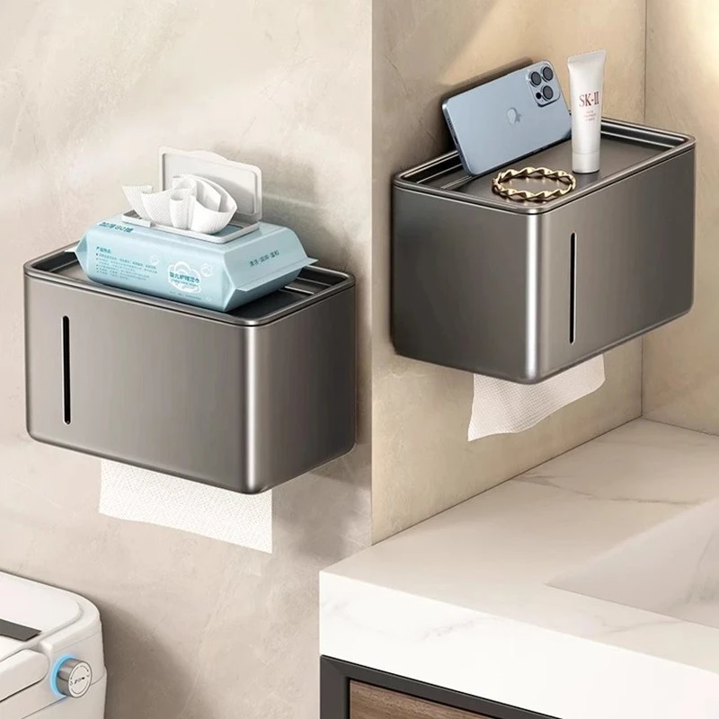 

Toilet Paper Rack Household Toilet Paper Roll Holder Tissue Holder No Punching Bathroom Tissue Box Wall Mounted Storage Rack