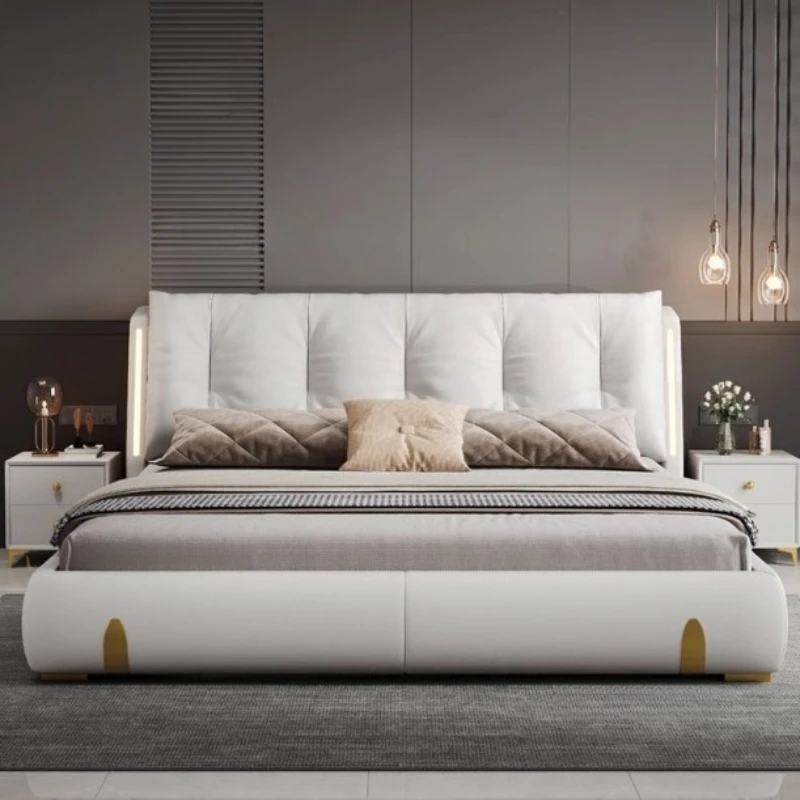 سرير فاخر مضاء ذكي صندوق واحد إطار كينغسيز قاعدة اللوح الأمامي 220x200 سم سرير مزدوج أثاث مريح مايفلين فور زوهوس