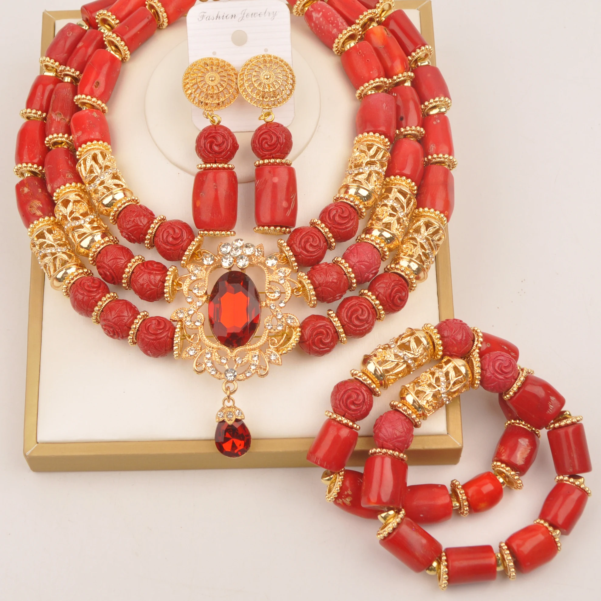 Red African Coral Necklace Nigerian beads jewelry set