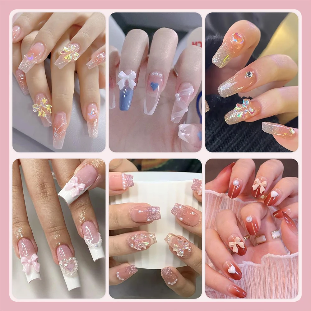 12 شبكة/صندوق مختلط الراتنج Bowknot مسمار السحر ثلاثية الأبعاد الملونة القوس Kawaii حجر الراين مسمار الفن زينة DIY بها بنفسك مانيكير أجزاء القلم الملقط