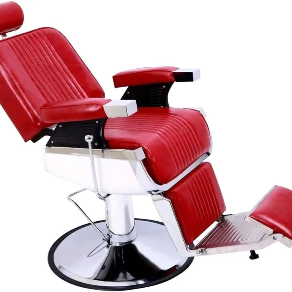 Sturdy Vintage-Style Barber Chair with Recline, 500lb Capacity, 360° Swivel for Salon & Spa, Red Customized