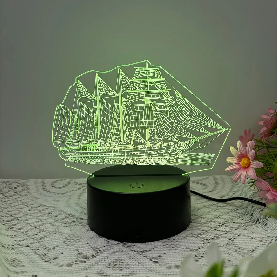 Segelboot/3D Nachtlicht, Smart Touch Farbpalette, sieben einstellbare Farben, Batterie/USB Dual Use, geeignet für Weihnachts geschenke/h
