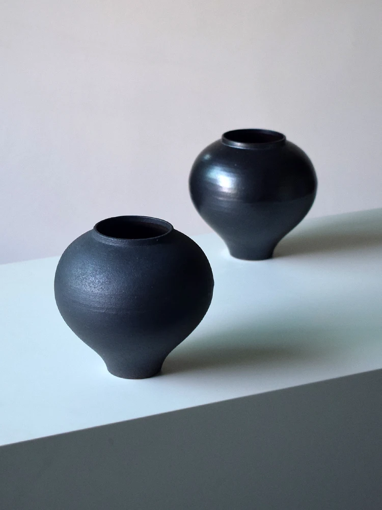 

Matte Bla Cerc Flower Vase New Chinese Sle Large Belly Hydroponic Plant Tea Room Desktop eenery Decorative Accories