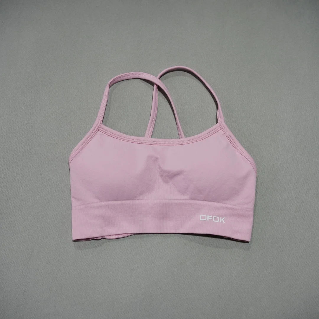 DFDK Ribbed Seamless Cross Back Yoga Bra Women Wirefree Push Up Removable Pads Shockproof Stretch Fitness Workout Top view 5