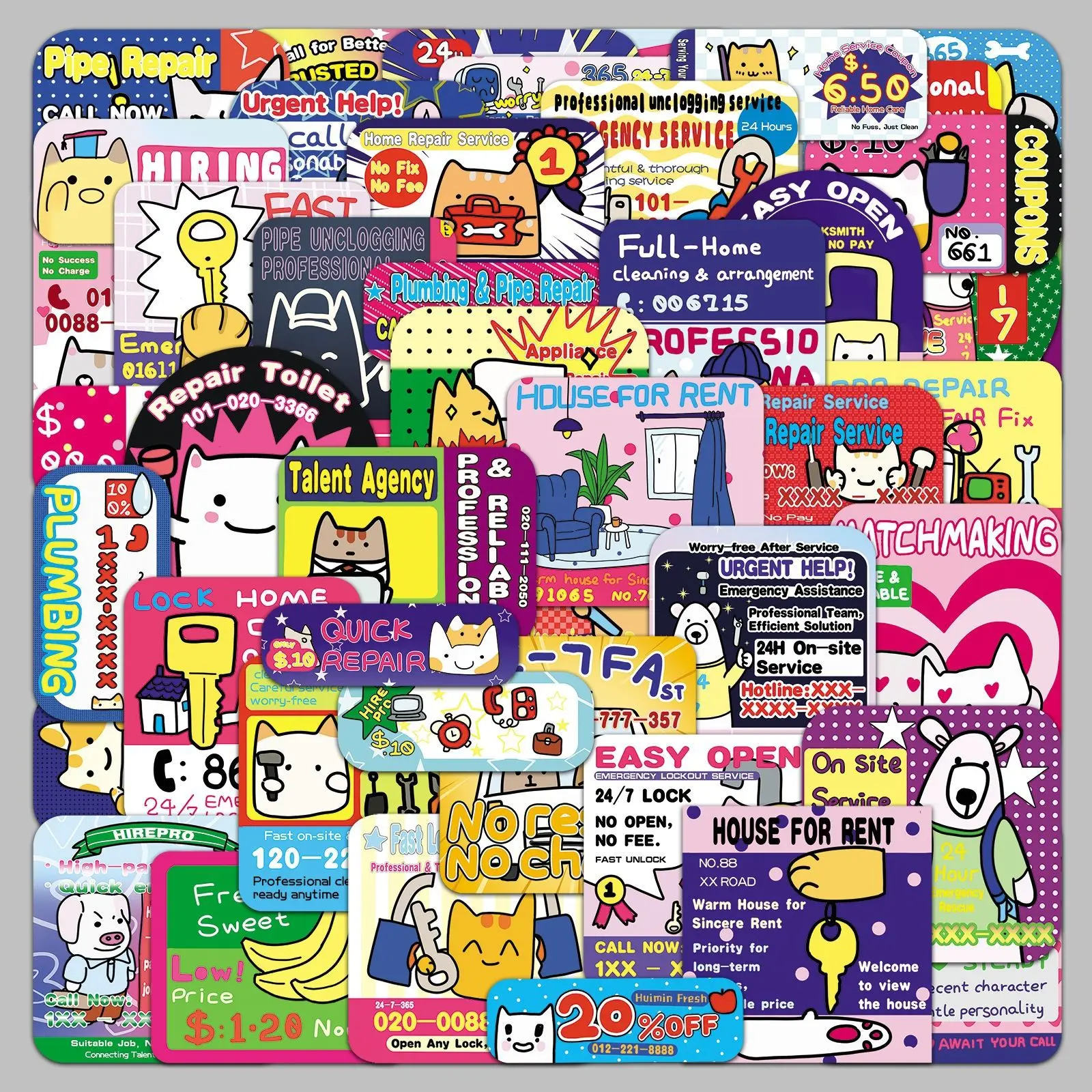 Kids Quirky Toys - 50Pcs Quirky Gag Ad Stickers Cartoon