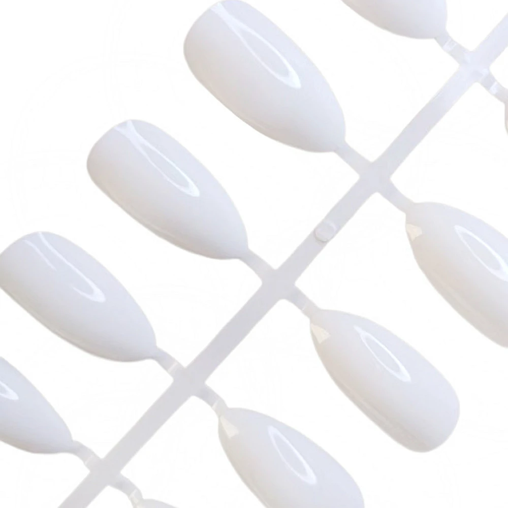 48개 반짝이는 흰색 인조 손톱, 접착제 포함 아크릴 프레스온 네일, 짧은 스틸레토 모양 여성용 손톱 팁 매니큐어 도구