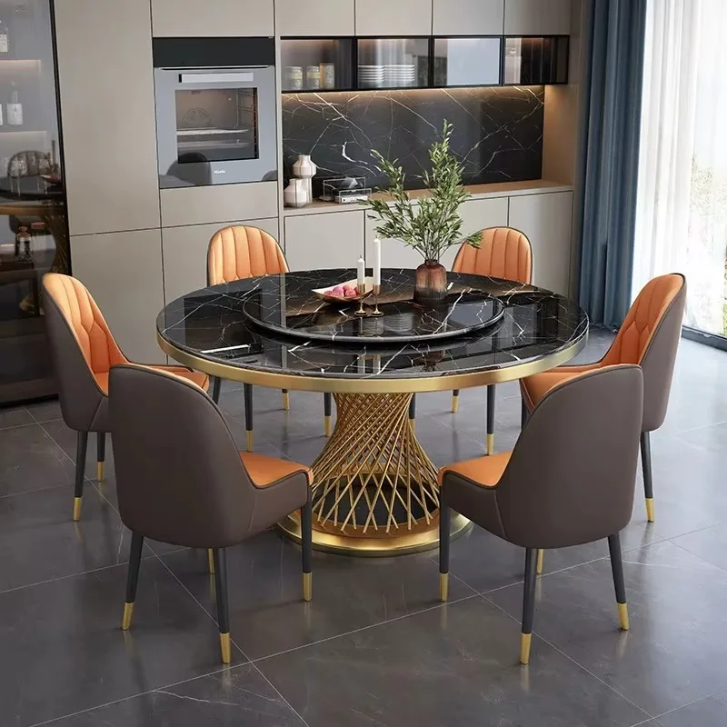 Durable Round Dining Table With Gold Feet High End Italian Luxury Modern Dining Table With Chairs