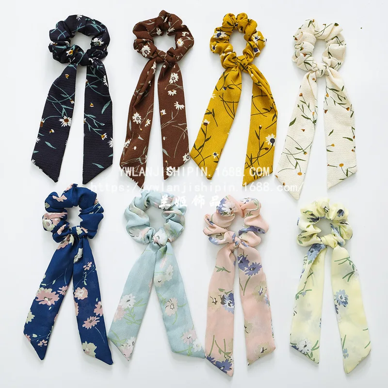 Japan and South Korea fabric big bow hair ring temperament release ring ribbon all-match chiffon hair rope rubber band hair flow