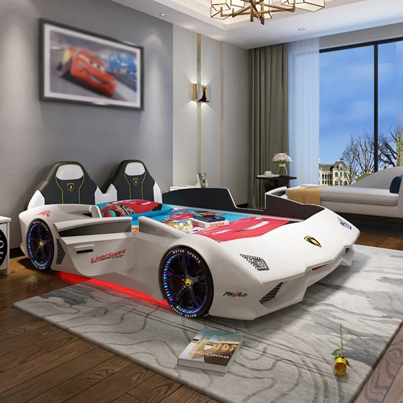 

Cartoon Shape Children's Car Bed Boy Girl Baby Cute Wooden Child Bed 90x190 With Guardrail Anti-fall Kids Bedroom Furniture