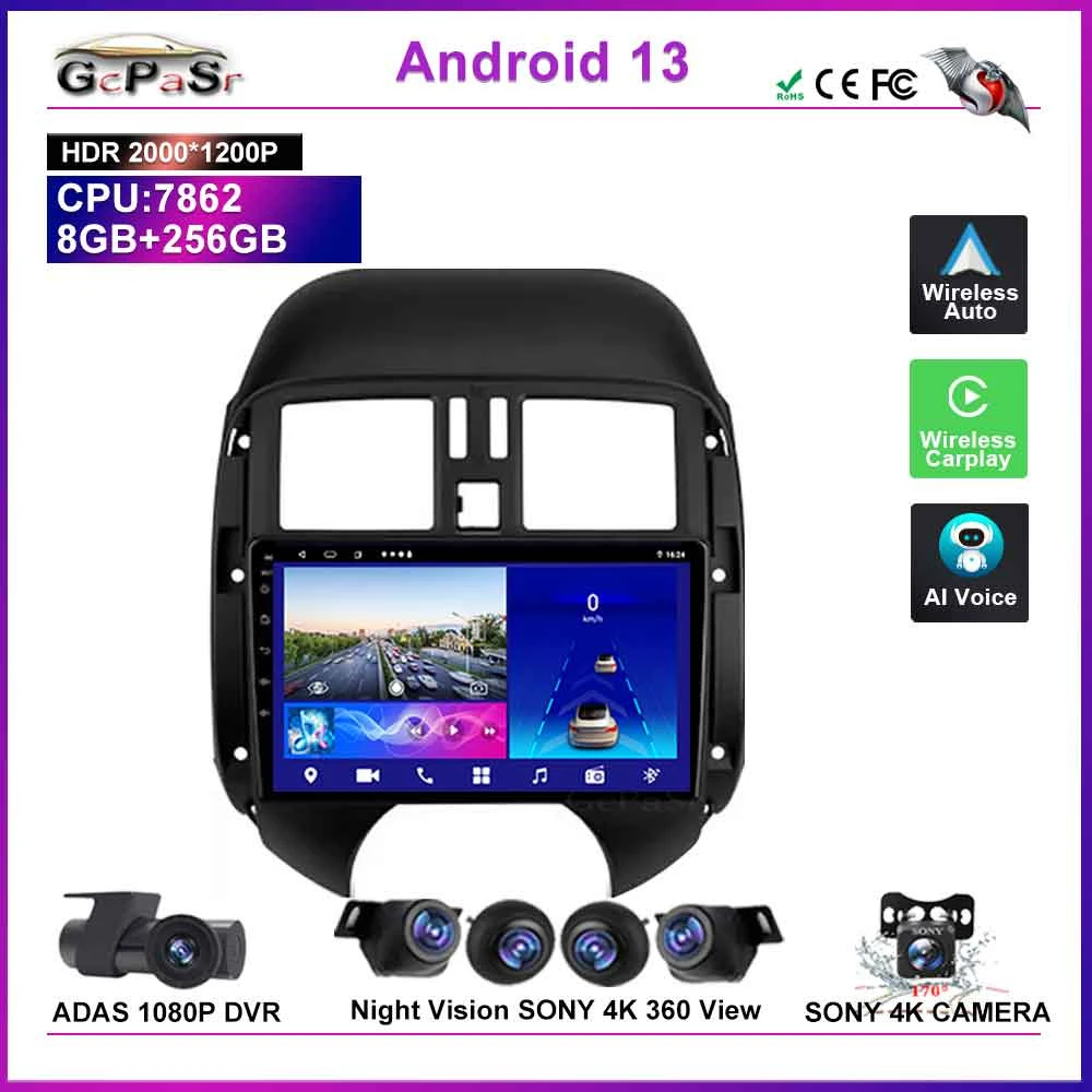 

Car Radio Android 13 for Nissan Sunny Versa C17 2012 - 2014 Multimedia Stereo Carplay Auto DSP QLED IPS Screen NO 2Din DVD WIFI