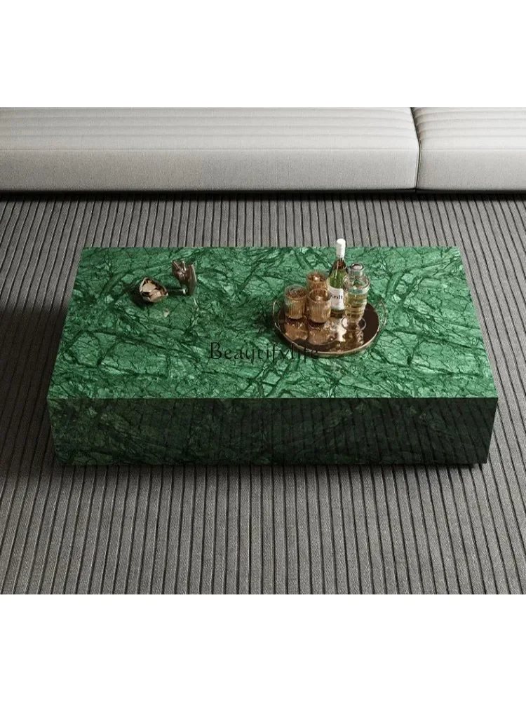 

GG8Italian Style Light Luxury Modern Simple Square Imported Natural Indian Green Marble Tea Table