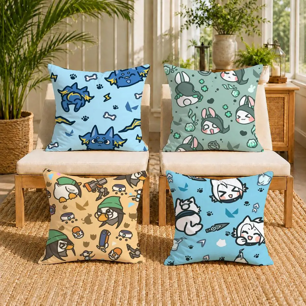 Hot Fps Games V-Valorant Cushion Cover Soft Short Plush Double-Sided Printing Home Decor Machine Washable Pillow Case Gift