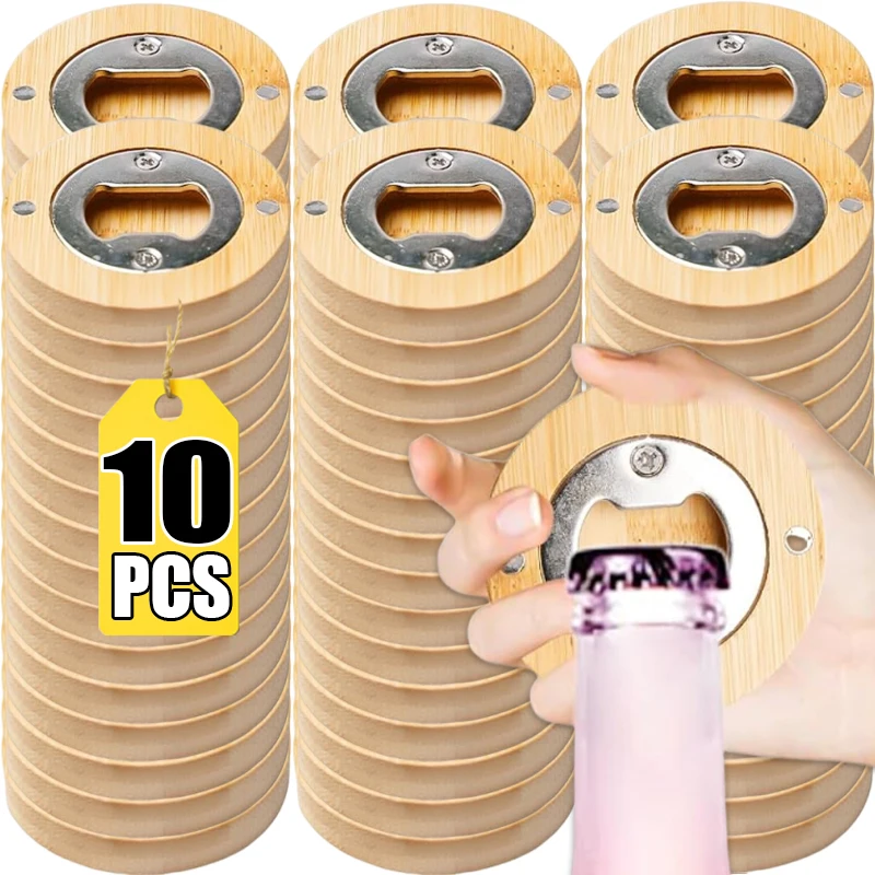 

10/1pcs Magnetic Bamboo Bottle Openers Portable Beer Bottle Opener Fridge Magnet Bar Beverages Gadgets Wedding Home Party Tools