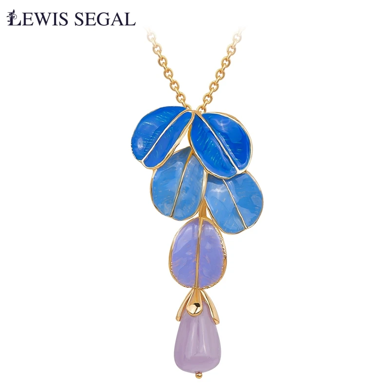 

LEWIS SEGAL Fancy Blue Leaves Layered Necklace Pendant Y2K Style 18K Gold Hand-painted Enamel Fine Jewelry Women Girls Party