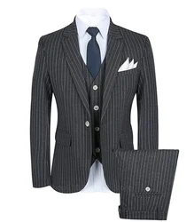 3-Piece Men's Stripe Suit One Button Jacket Vest Pants Wedding Fashion Casual Boutique Business Striped Groom Wedding Suit