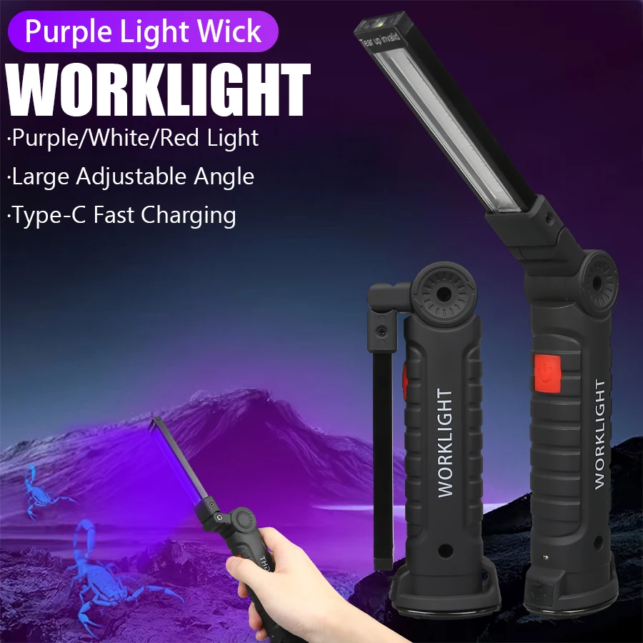 Lampe de poche UV multifonctionnelle, Rechargeable par USB, torche à lumière noire, 5 Modes d'urgence, lumière rouge et blanche, lampe de travail