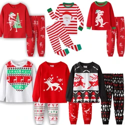 New Boys Girls Suit Christmas Long Sleeve Trousers Household Set Elk deer Cartoon Printed Pajamas dinosaur Cotton Sets Home Wear