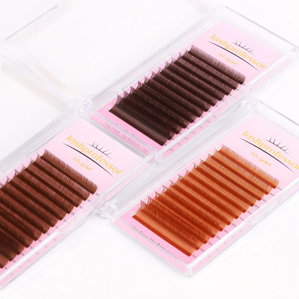 Dark Brown Eyelash Extension 0.05 0.07 มม.สีน้ําตาลขนตาส่วนบุคคลผสม 8-15 มม.สีธรรมชาติปลอมรัสเซียขนตา