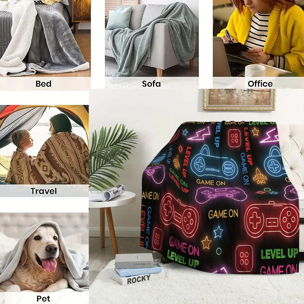 Cozy Game Controller Throw Blanket - Game Theme Throw Versatile for Couch, Bed, Office & Camping | Easy Care, All-Season Comfort