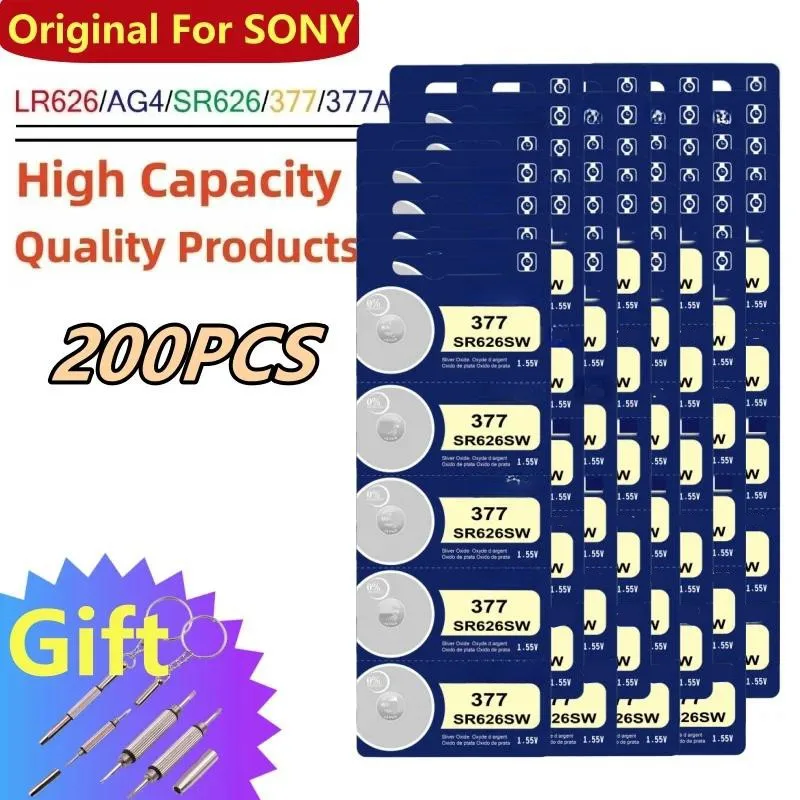 200PCS 1.55V AG4 377 Button Batteries Cell Coin LR66 LR626 Alkaline Battery SR626SW SR626 177 376 626A For Watch Toys Clock