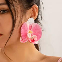 IngeSight.Z Classic Pink Butterfly Orchid Pendant Earrings Exaggerated Large Flower Earrings for Women 2024 Ear Jewelry Gift