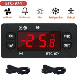 ETC-974 Temperature Controller Refrigerator Defrosting Heating Control Thermoregulator with Dual NTC Sensor 220V Thermostat