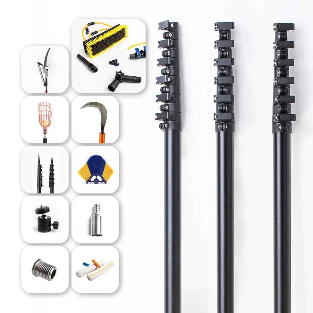 Adjustable 40ft 50ft 60ft 70ft Carbon Fiber Telescopic Extension Pole with Durable Flip Lock System